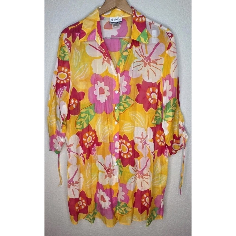 Randolph Duke The Look Women 24W Sheer Bright Long Sleeve Tunic Cover Up Silk